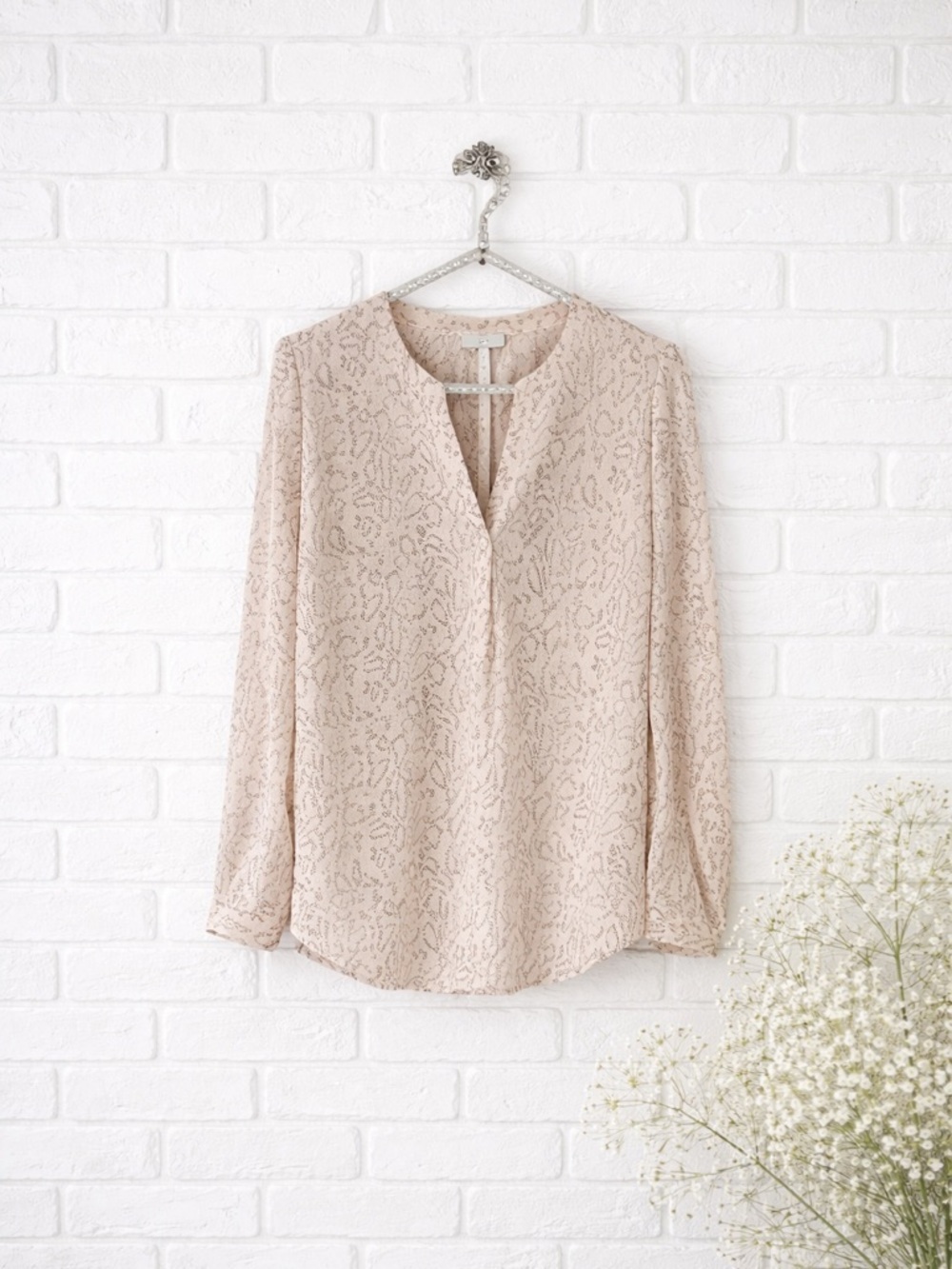 Joie Peterson Blush Pink Snake Print Silk Blouse Size XS